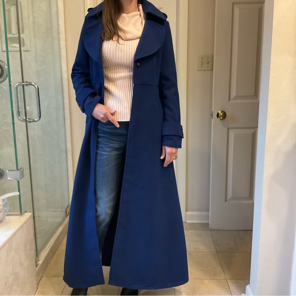 Owind Coat, long length, dark royal blue, pockets, lots of details, Sz S - Picture 10 of 15